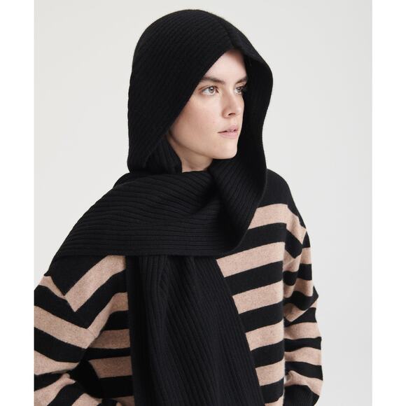 Naadam 'Luxe' Black Cashmere Ribbed Hooded Scarf Size OS - Picture 1 of 4